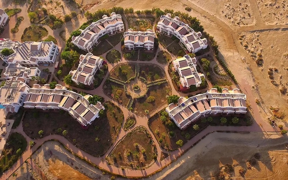 Aerial of Lahami Bay Beach Resort in Hamata, Egypt