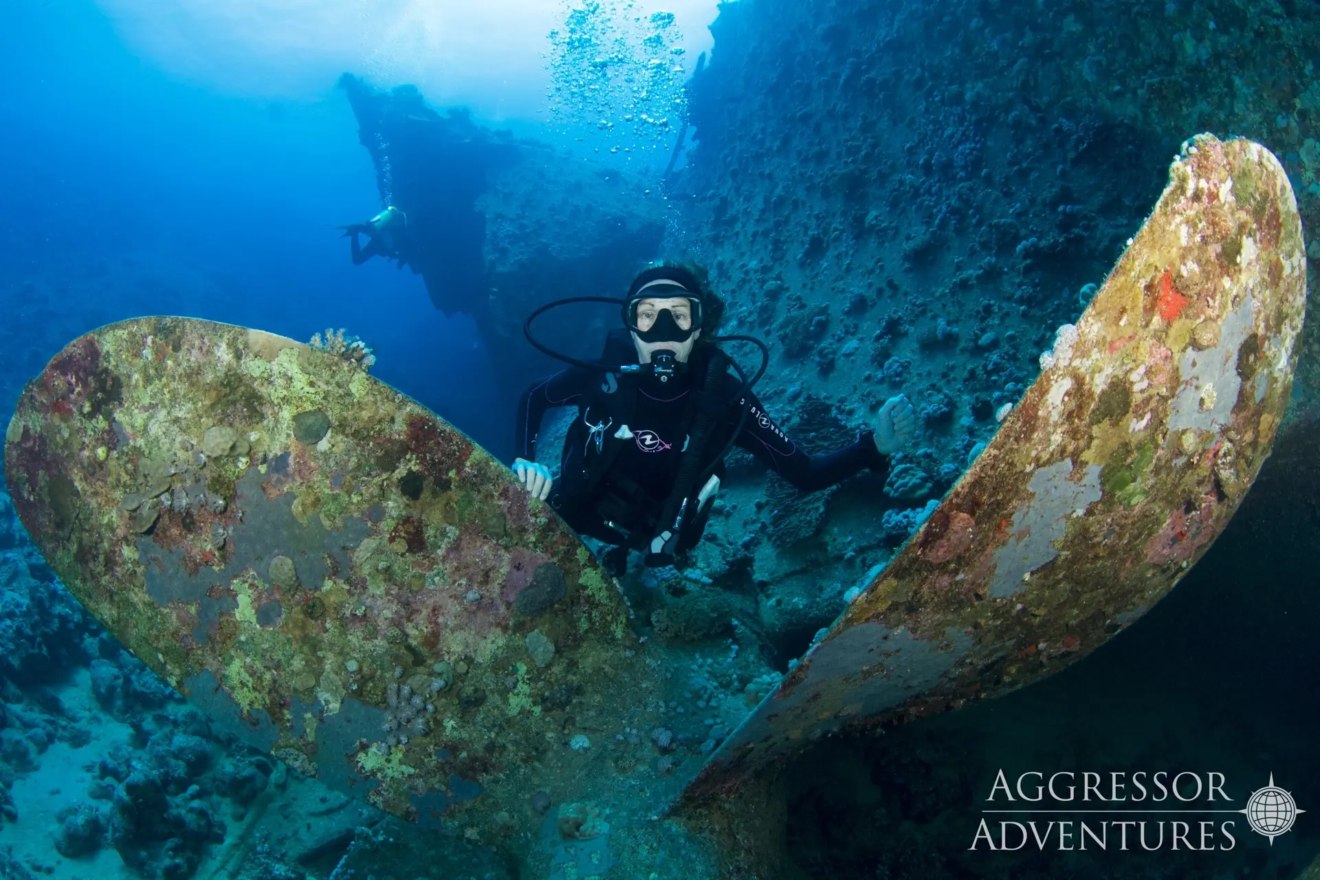 Diver & wreck, Red Sea Aggressor II, Egypt