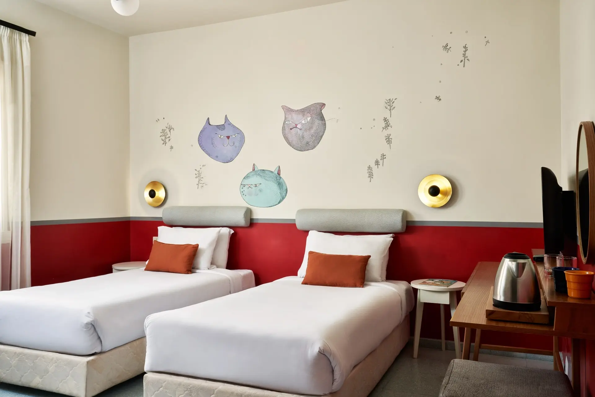 Fire room with twin beds at Turtle's Inn hotel in El Gouna, Egypt