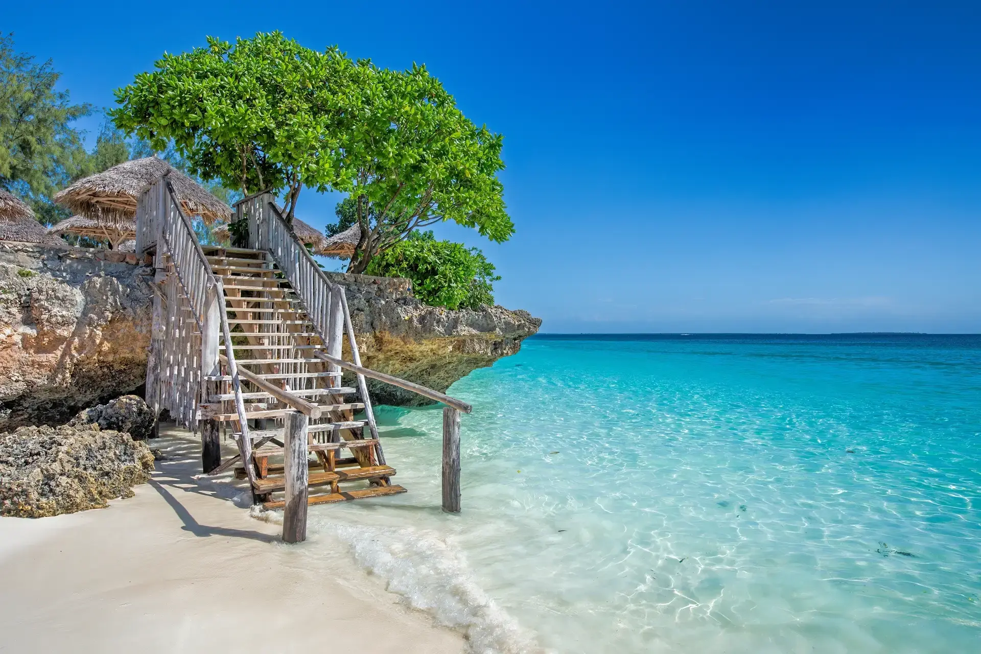 Steps down to a pristine beach in Zanzibar, Tanzania