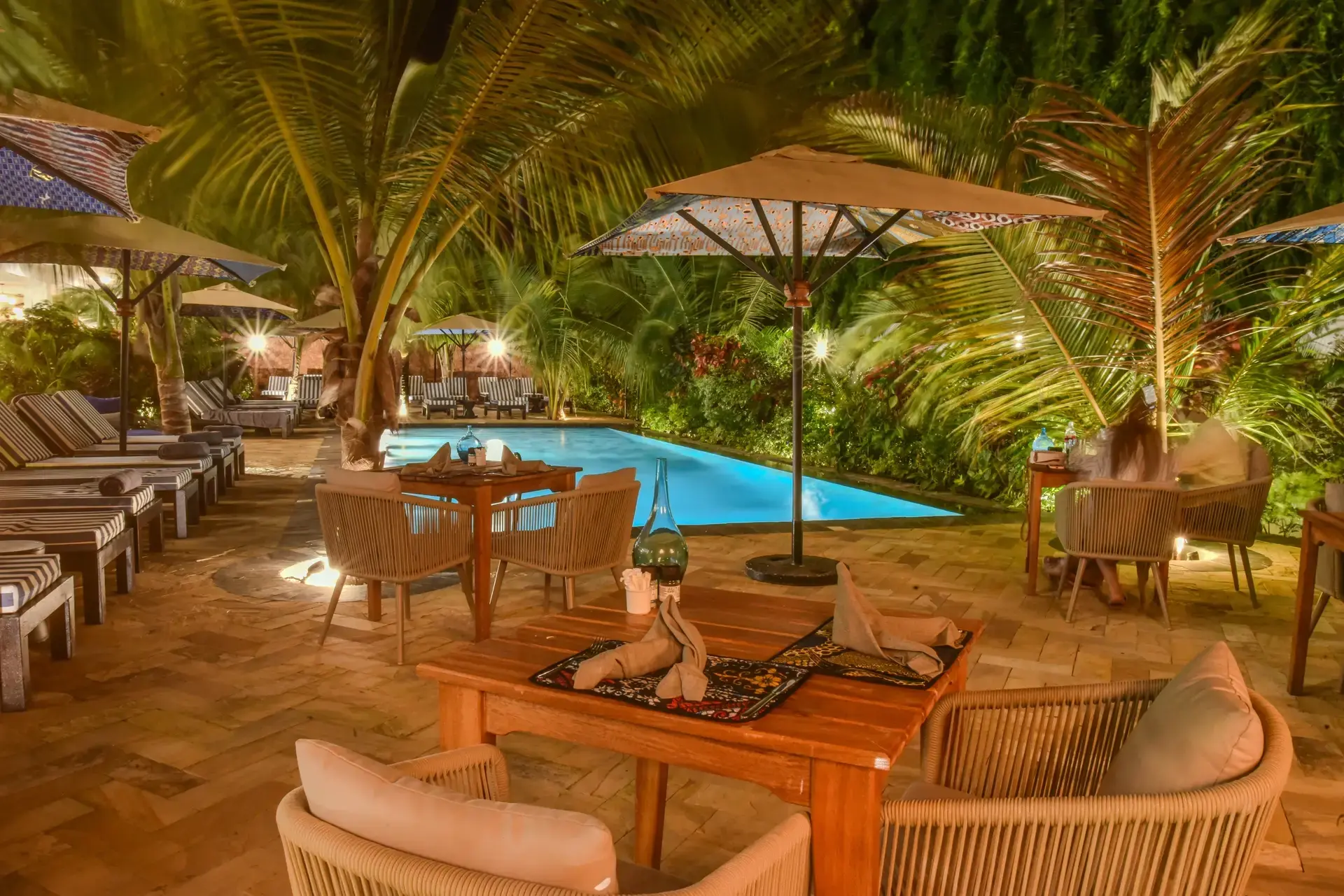 View of the pool from the Marigold Restaurant, at Z2 Hotel in Nungwi, Zanzibar