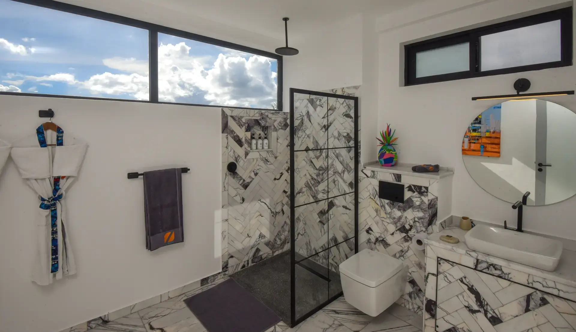 The rooftop suite shower room, at the Z2 Hotel in Nungwi, Zanzibar