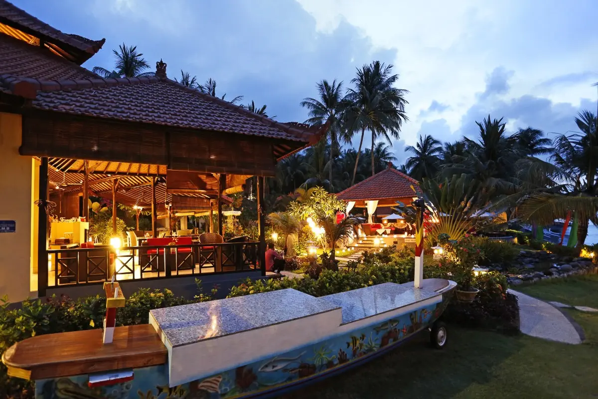 Lobby & cafe at Teluk Karang Resort in Bali, Indonesia