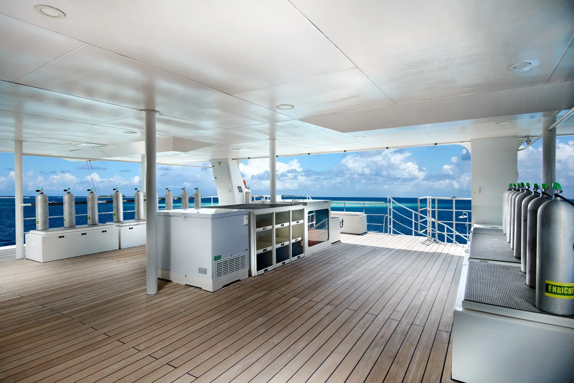 Dive deck on board Solitude Adventurer liveaboard in Indonesia