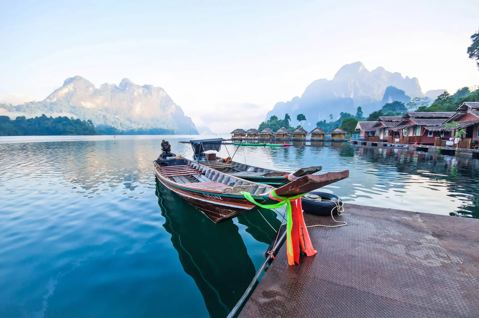 Longboats in Cheow Lan Lake, Thailand