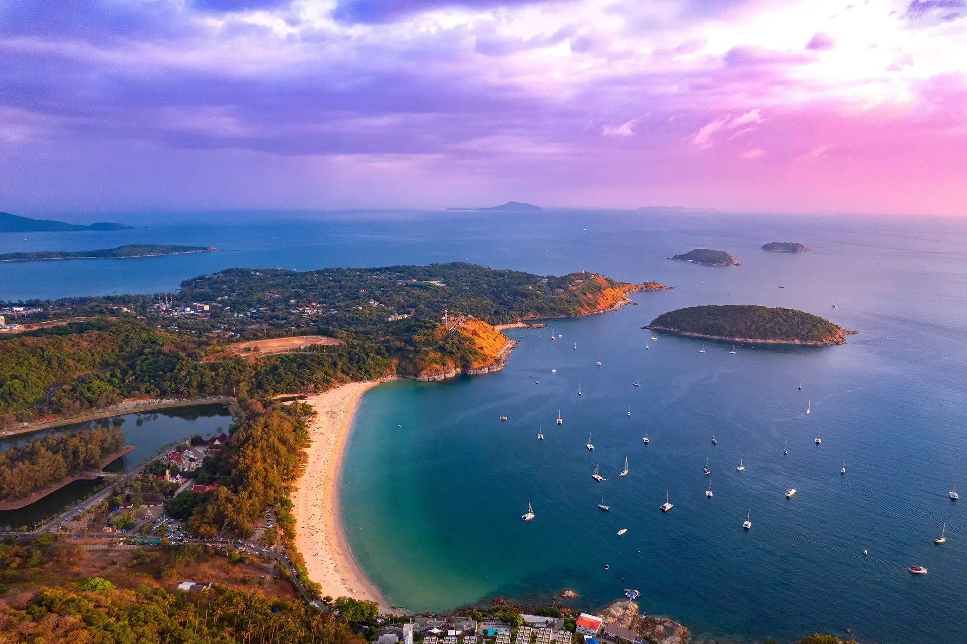 Aerial of Nai Harn beach in Phuket, Thailand