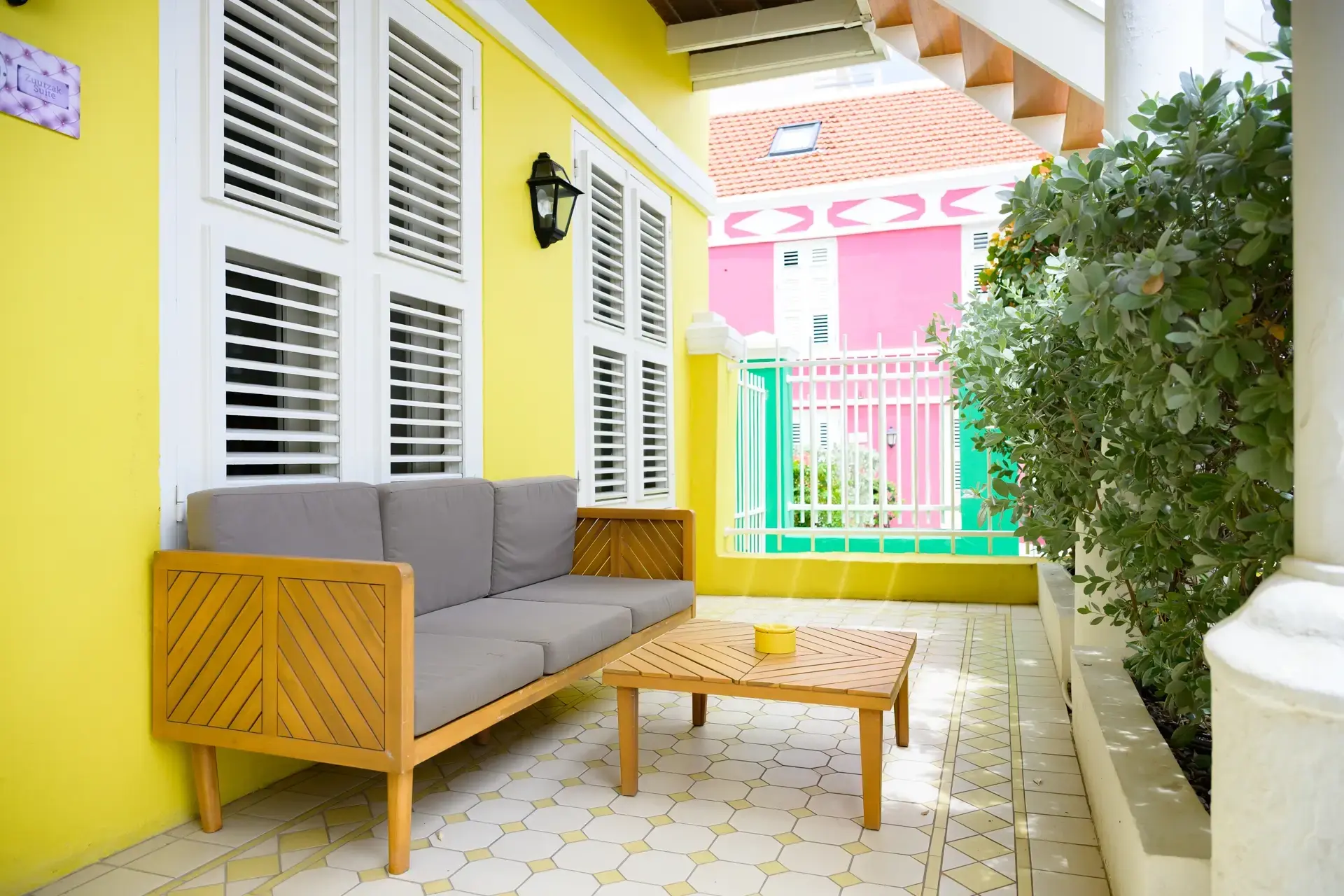 External area of a one-bedroom apartment at Scuba Lodge Boutique Hotel, Curacao.
