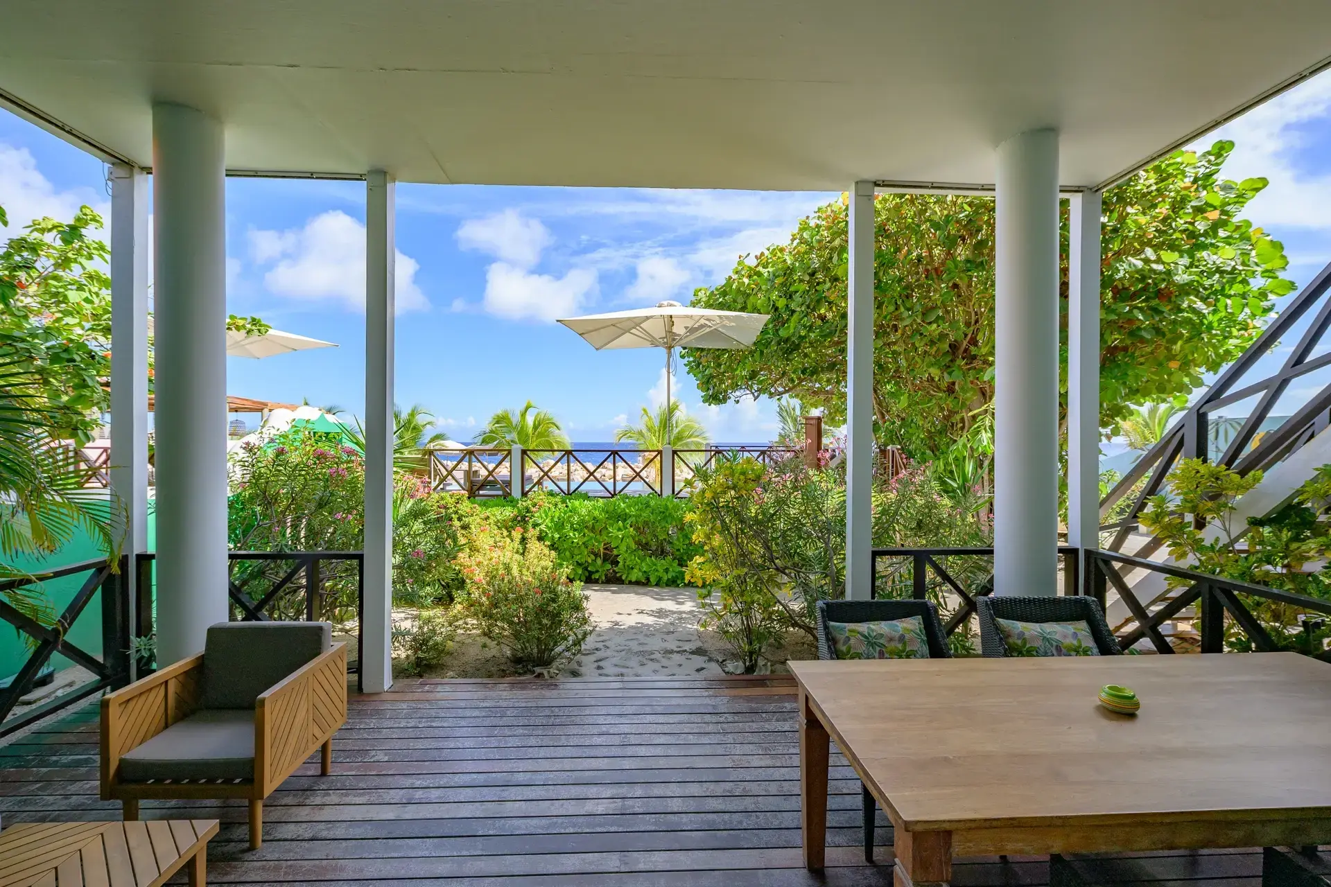 External area at a two-bedroom apartment at Scuba Lodge Boutique Hotel, Curacao.
