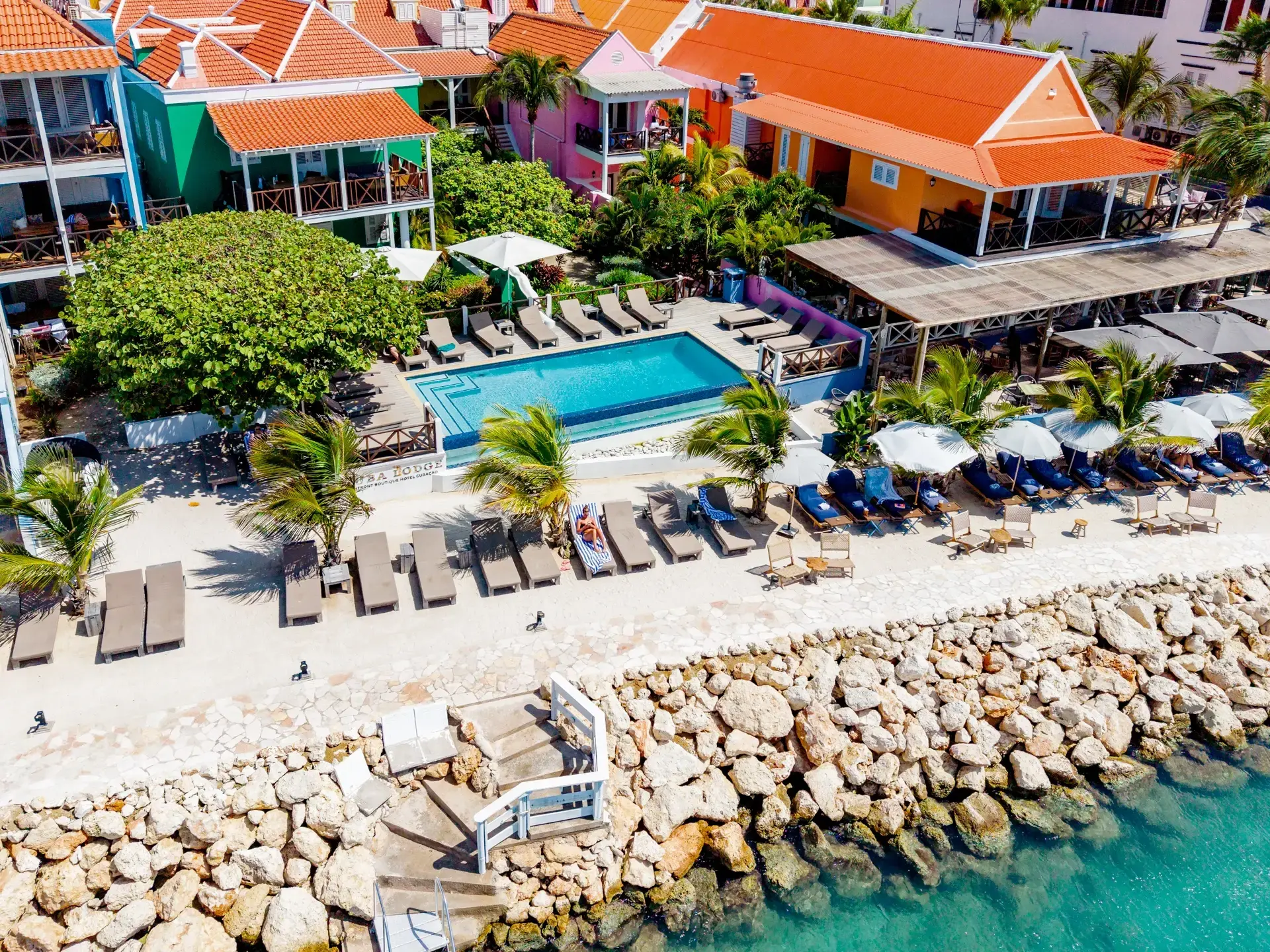 Aerial view of Scuba Lodge Boutique Hotel, Curacao.