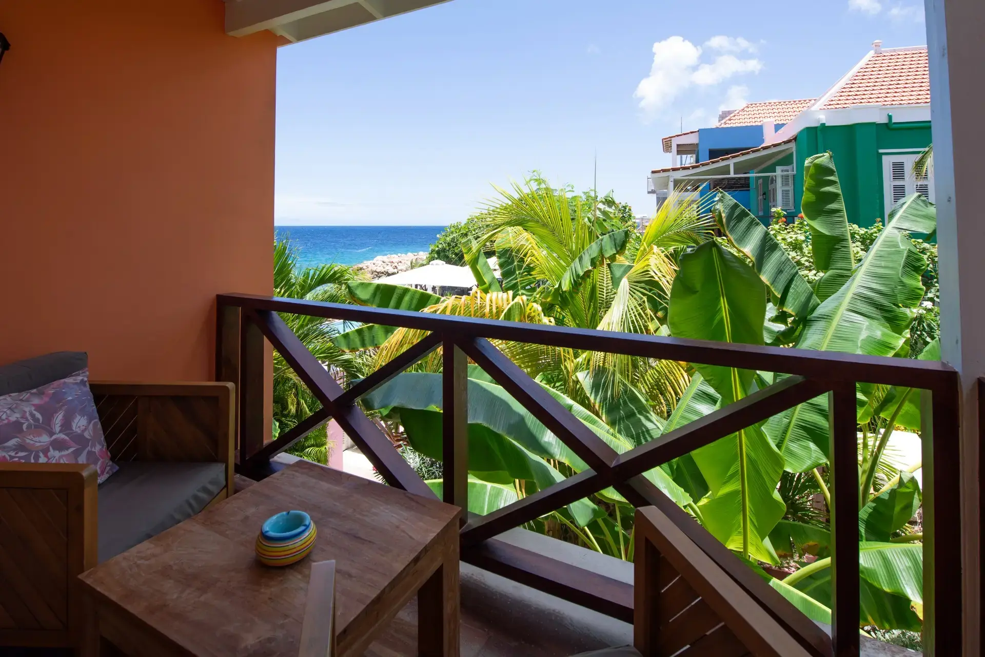 Deluxe Room balcony at Scuba Lodge Boutique Hotel, Curacao.