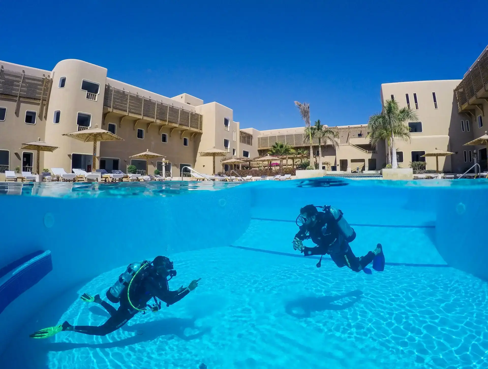 Diving course in the swimming pool at The Breakers Diving & Surf Lodge in Soma Bay, Egypt