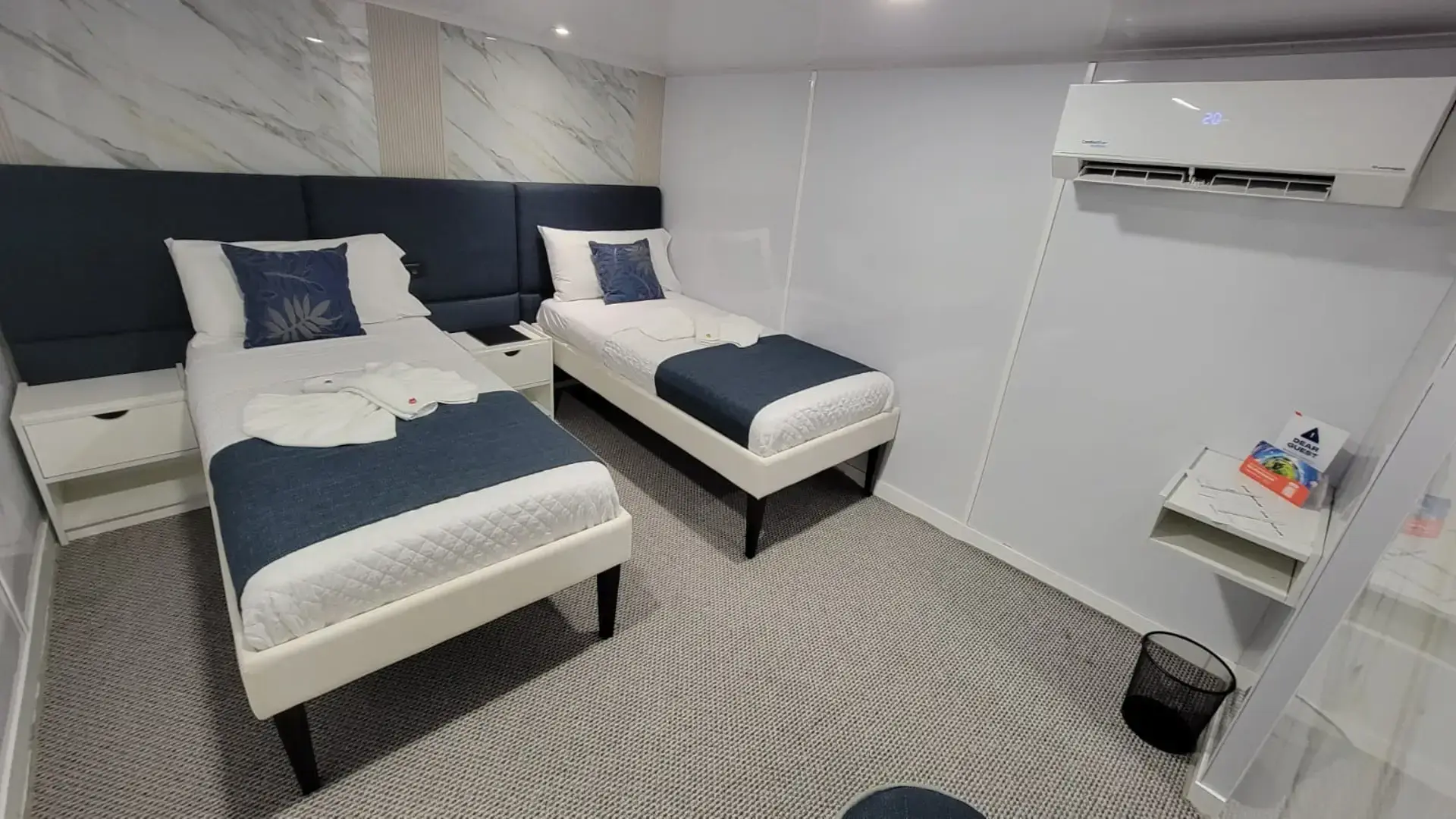 Lower deck twin cabin on Galaxy Diver II, Galapagos Islands
