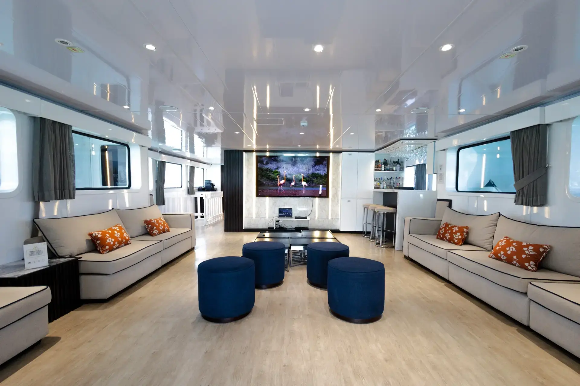 The salon on Galaxy Diver III, Galapagos Islands