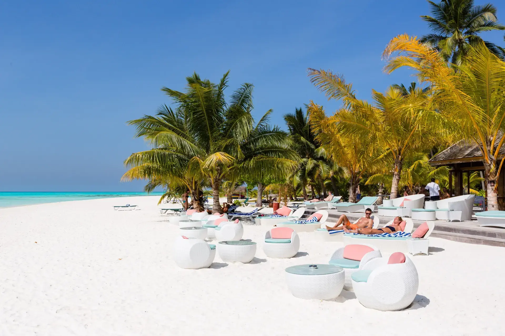 Beach seating at Meeru Island Resort, Maldives