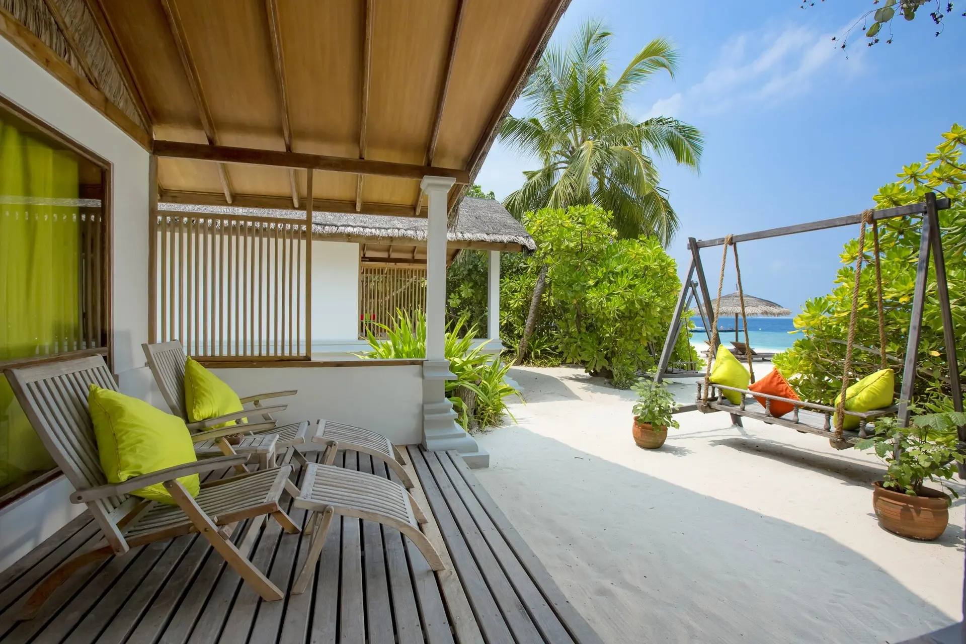 Exterior of the deluxe villa at Reethi Beach Resort in the Maldives