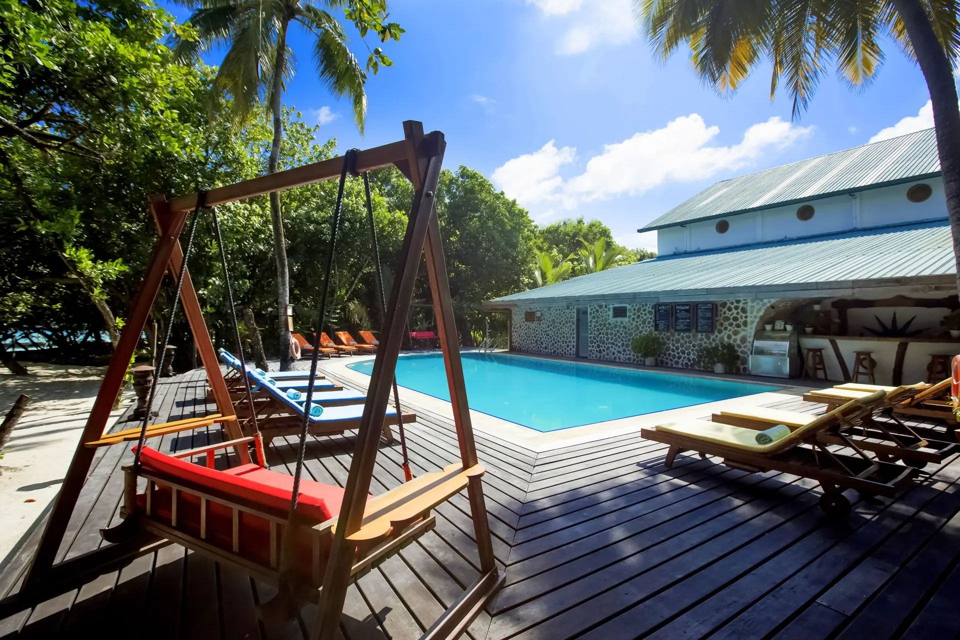 Swimming pool at Reethi Beach Resort in the Maldives