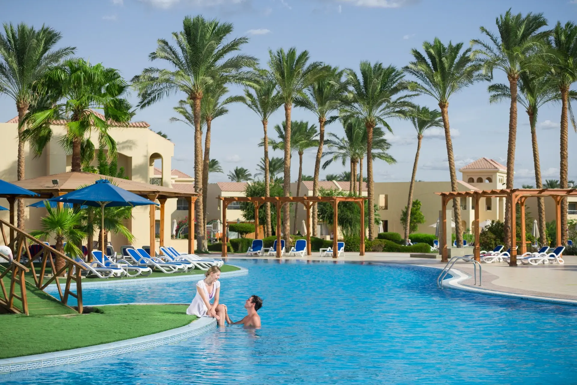The main pool area at Cleopatra Resort Makadi Bay, Egypt.