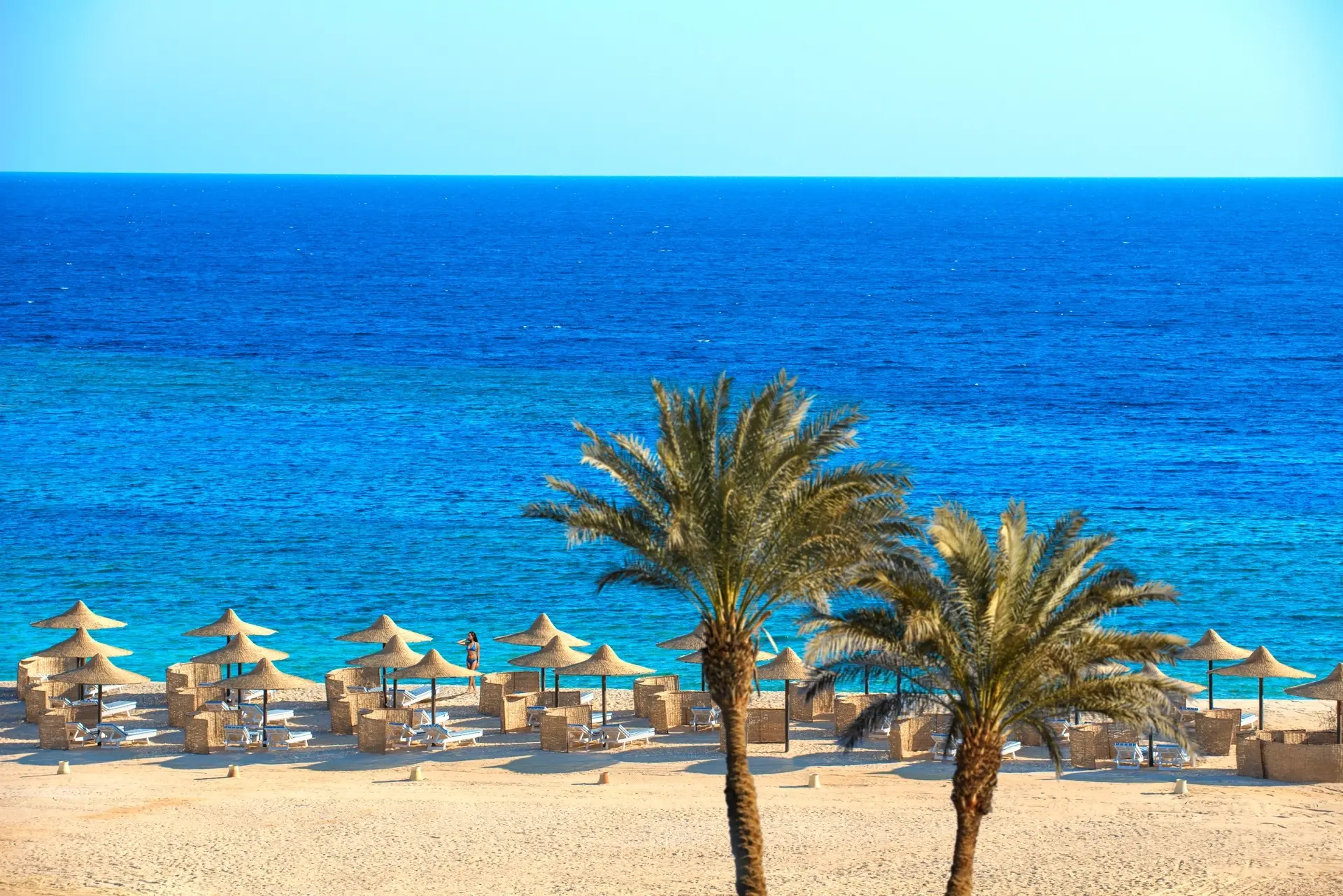Sun loungers at Concorde Moreen Beach Resort in Egypt