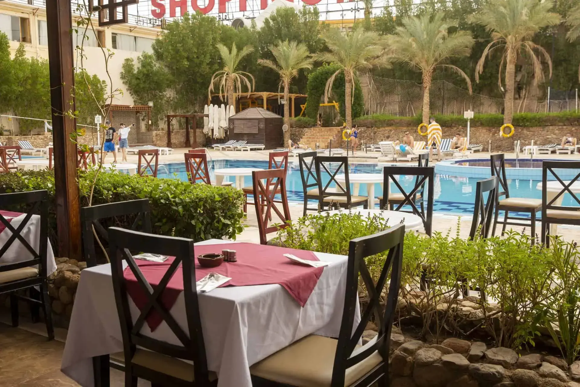 Outdoor dining at Falcon Naama Star Resort in Sharm el Sheikh, Egypt