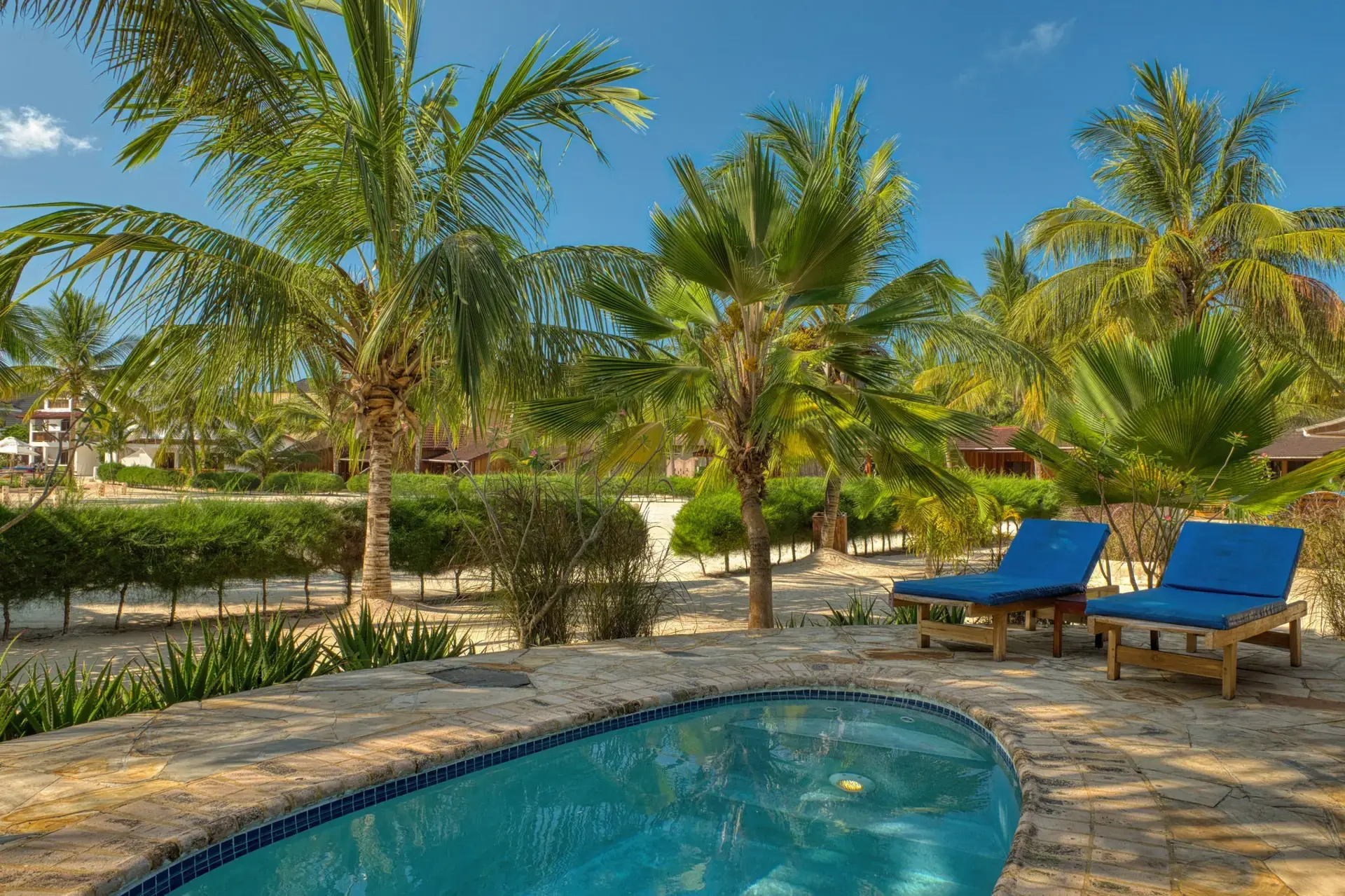 A bungalow swimming pool at Kendwa Rocks Beach Hotel, Zanzibar