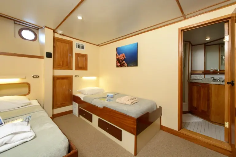 View of a twin cabin room on Sea Hunter.