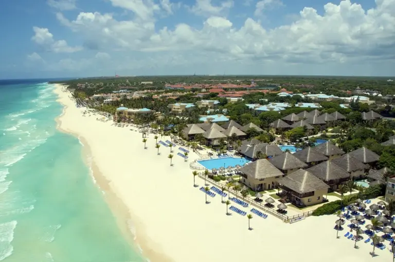 Aerial of the beachfront at Allegro Playacar Resort in Mexico