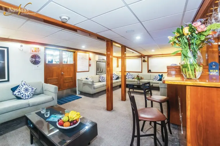 Bar & lounge on board Nautilus Explorer liveaboard in Mexico