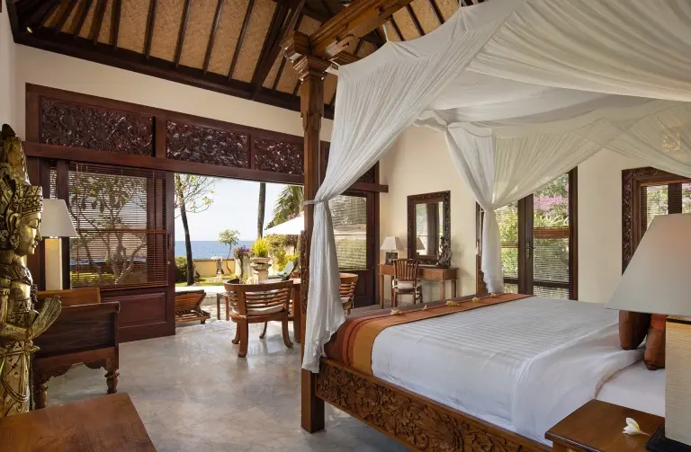 Double bedroom at Alam Anda Ocean Front Resort & Spa in Bali, Indonesia