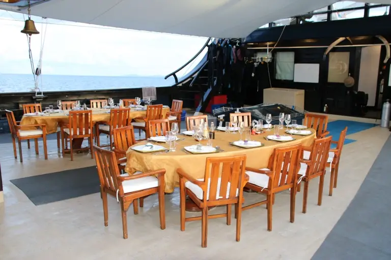 Main deck dining on Dewi Nusantara, Indonesia