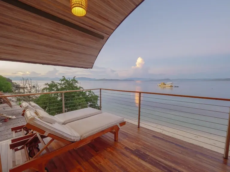 Sun loungers at Komodo Resort in Komodo National Park, Indonesia