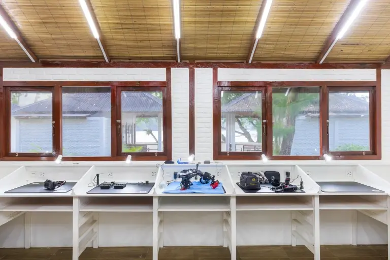 Camera room at the dive centre at White Sands Beach Resort in Lembeh, Indonesia