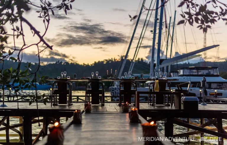 Jetty dining at Meridian Adventure Dive Resort in Indonesia