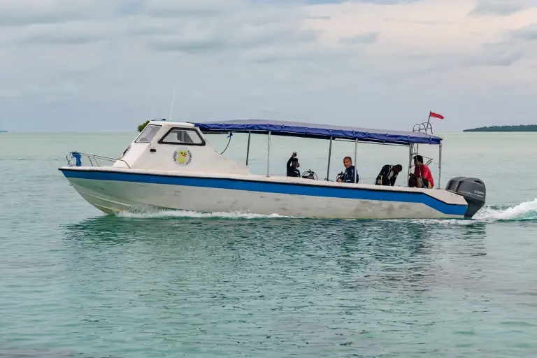 Dive boat at Nabucco Island Resort in Maratua, Indonesia