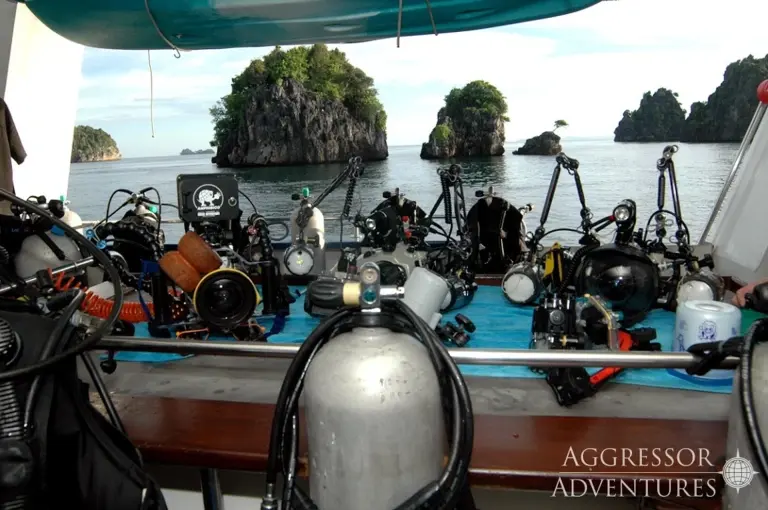 The camera table on Raja Ampat Aggressor.