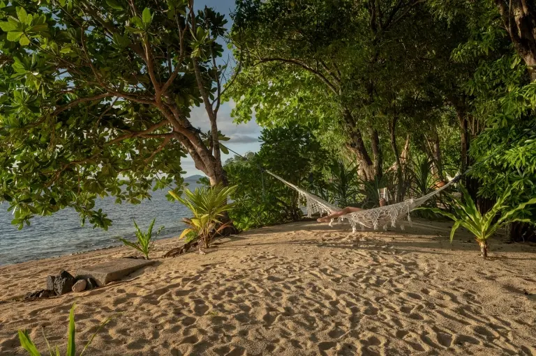 Hammock outside the beach view villas at Siladen Resort & Spa in Indonesia