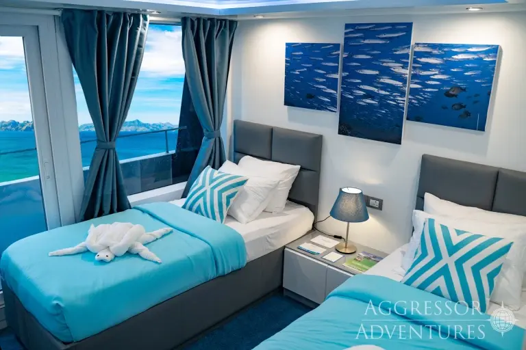 Upper deck balcony twin suite on Philippines Aggressor I Liveaboard, Philippines