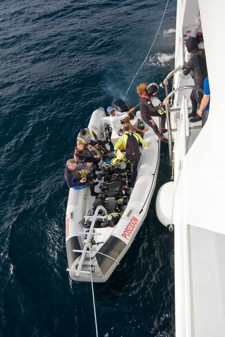 Skiff on board Atlantis Adventurer liveaboard in the Philippines