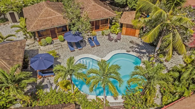 Aerial of the swimming pool at Magic Island Resort in Moalboal, the Philippines