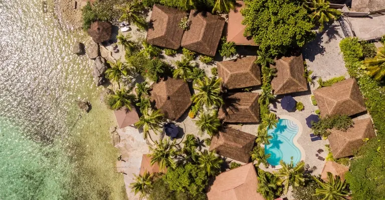 Aerial of the swimming pool at Magic Island Resort in Moalboal, the Philippines