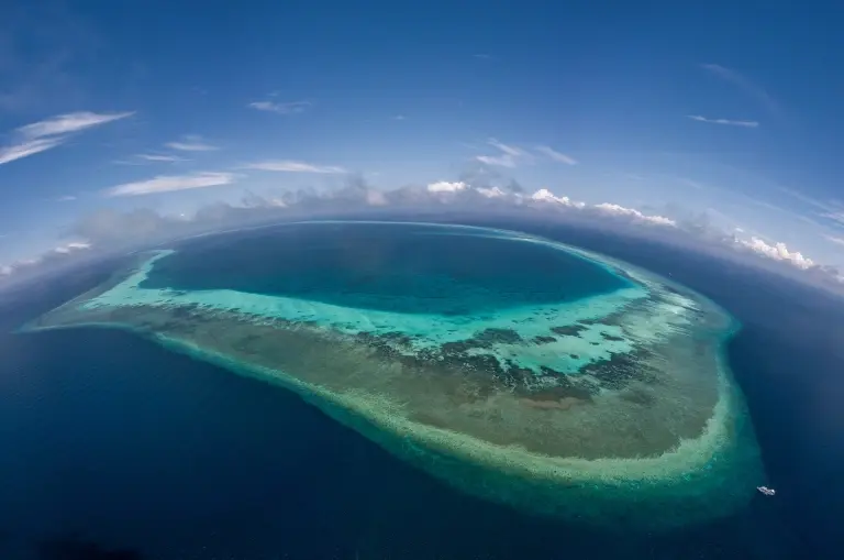 Aerial of north atoll in Tubbataha Reef, the Philippines