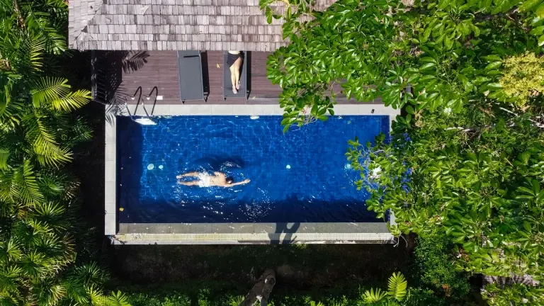 Aerial of the deluxe pool villa at The Vijitt Resort in Phuket, Thailand