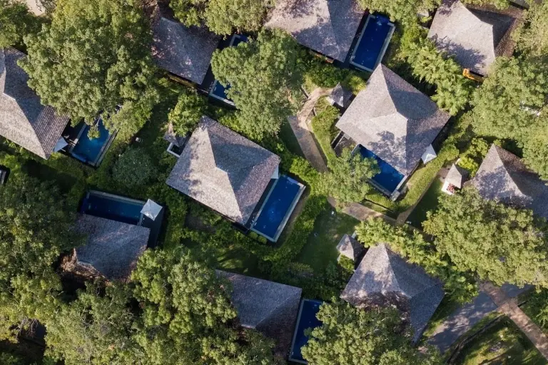 Aerial of the deluxe pool villa at The Vijitt Resort in Phuket, Thailand