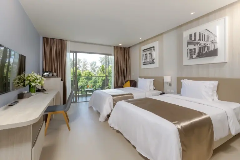 Deluxe twin room located on the beach wing at X10 Resort in Khao Lak, Thailand