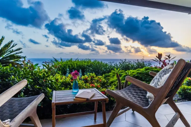 View from Breeze restaurant at Golden Rock Dive & Nature Resort in St Eustatius, the Caribbean