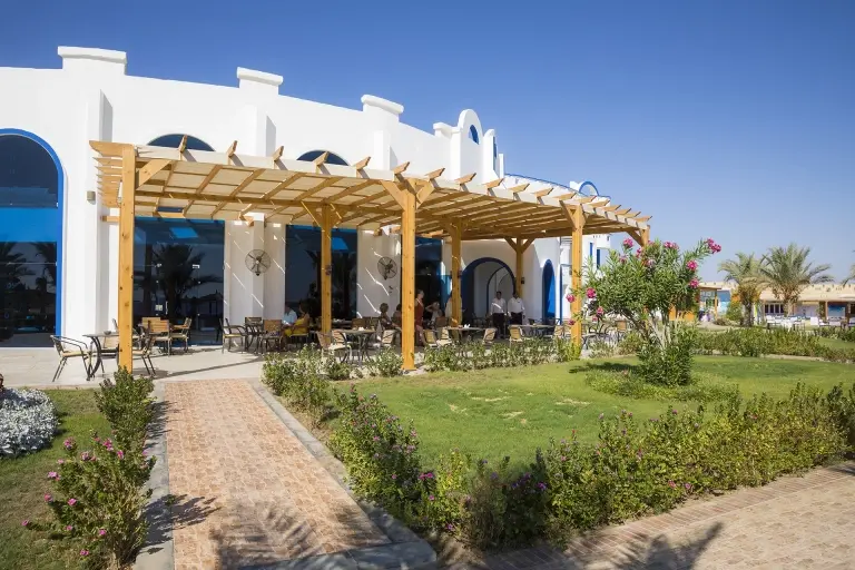 Restaurant terrace at Coral Sun Beach Resort in Egypt