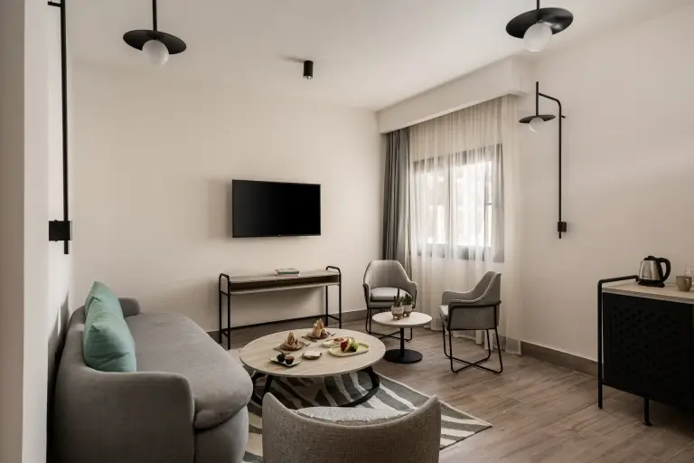 Lounge area in a suite at The Kaktus Hotel Soma Bay, Egypt.