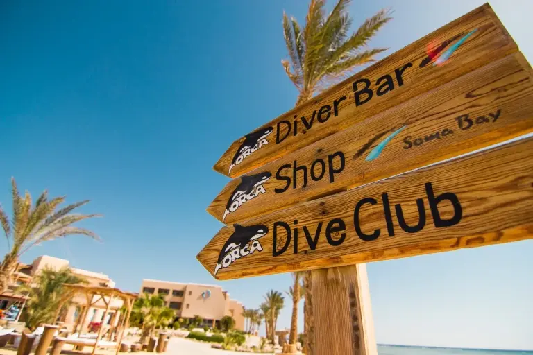 Dive sign at The Breakers Diving & Surf Lodge in Soma Bay, Egypt