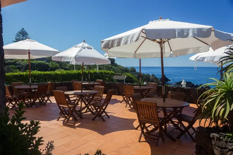 Snack bar terrace at Hotel Caloura in Aqua de Pau, Azores