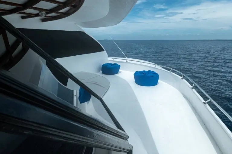 Luxury upper deck cabin balcony on Amba Liveaboard, Maldives