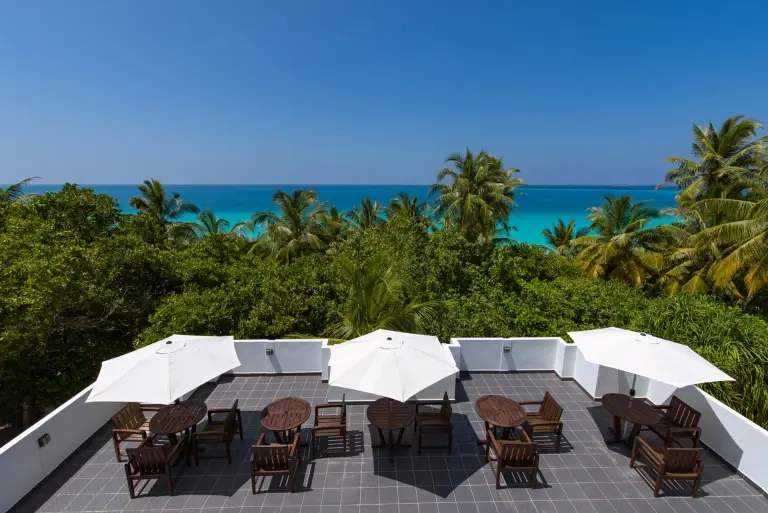 Outdoor seating at Boutique Beach in the Maldives